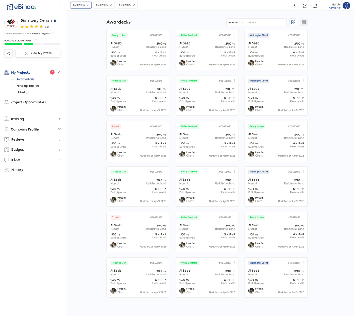 Awarded projects — card view