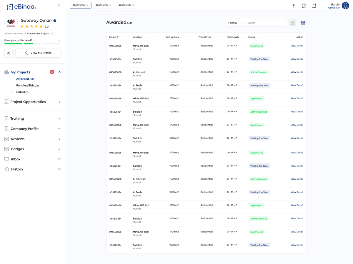 Awarded projects — list view