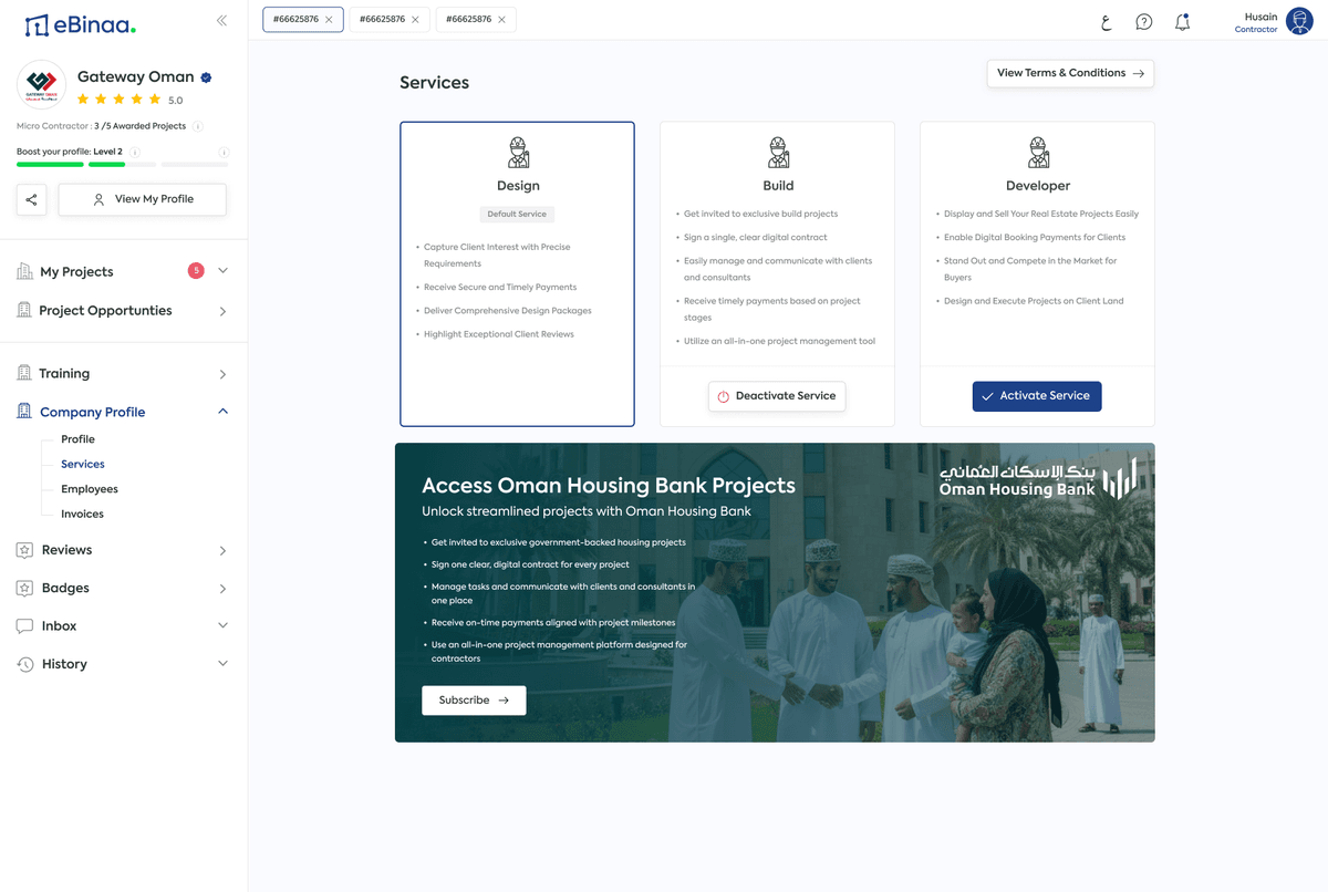 Services — Design, Build, Developer + OHB subscription
