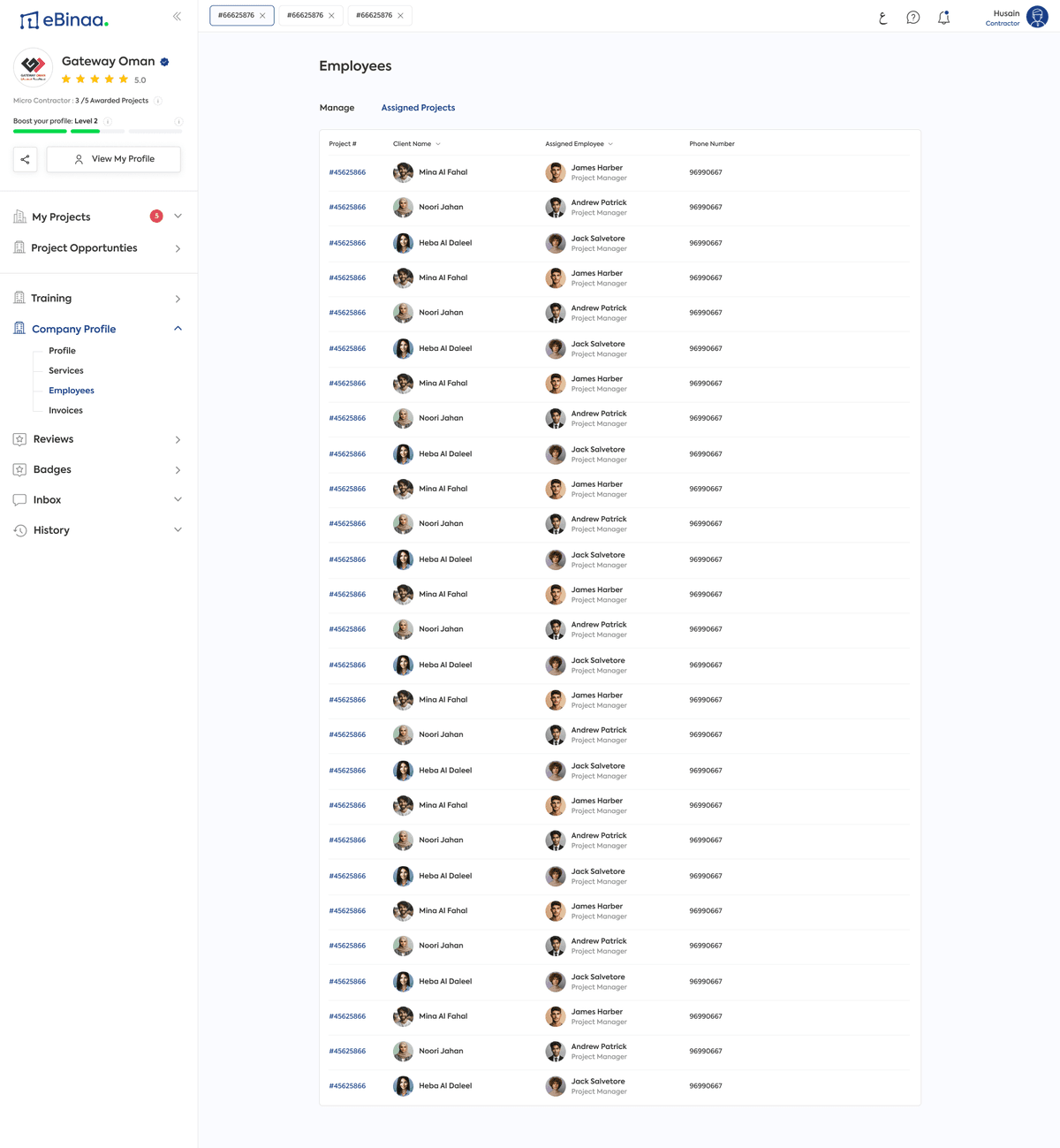 Employees — assigned projects