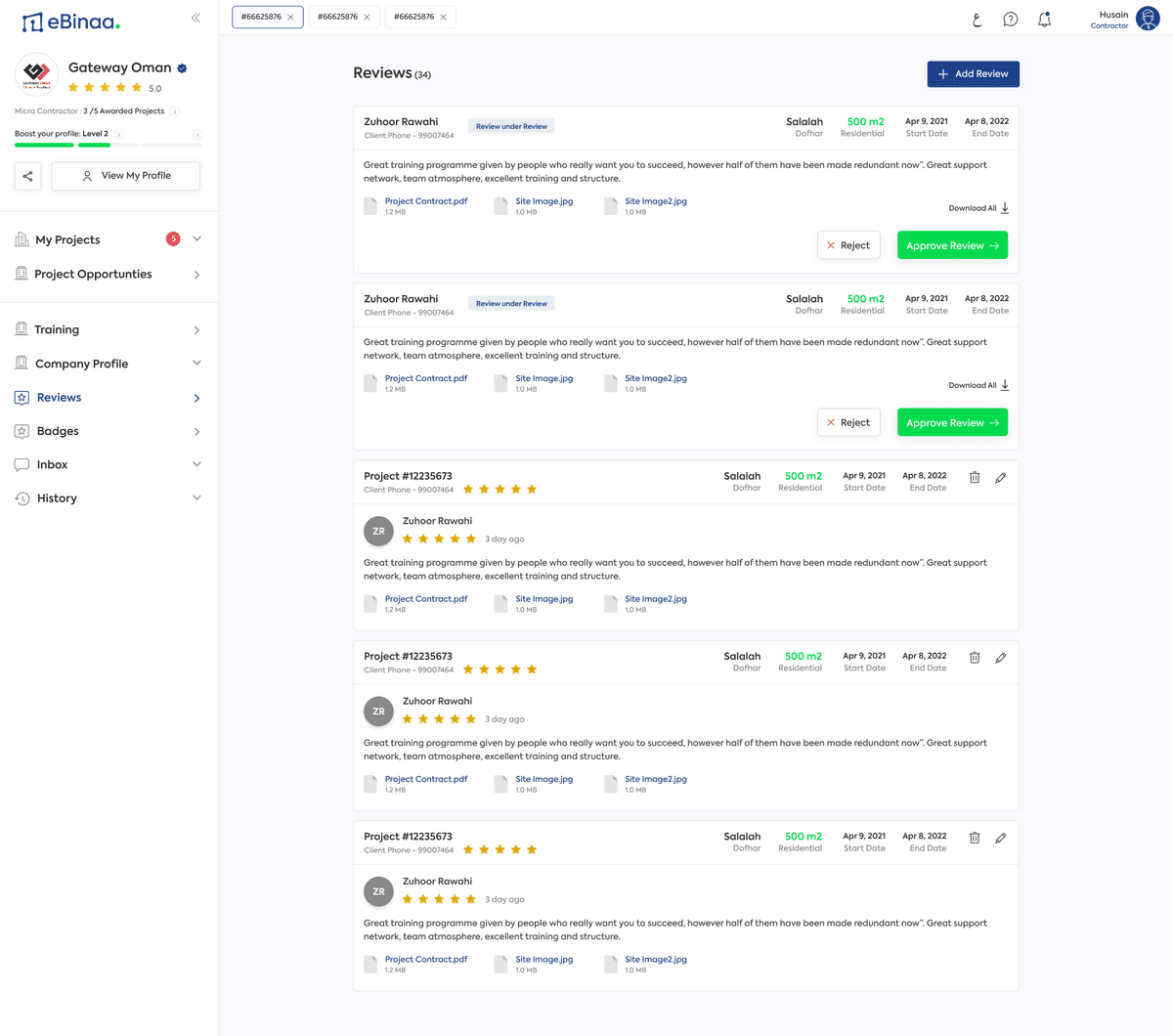 Reviews — with moderation approve / reject