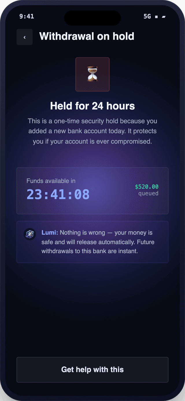 Withdrawal hold